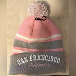 Pink and Gray Beanie with Pom Pom